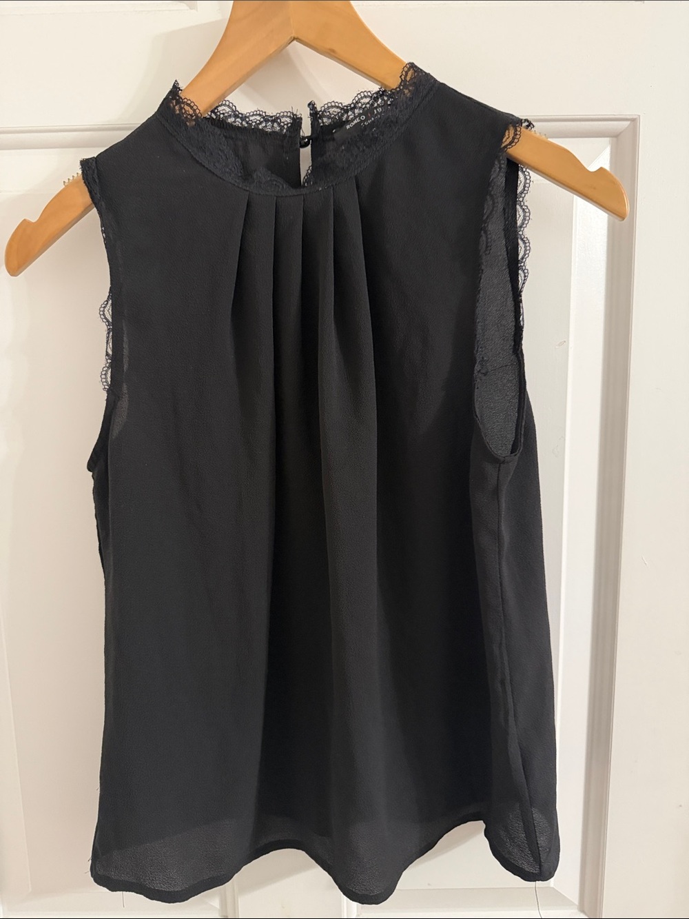 Romeo & Juliet Couture Sheer Black Lace-Trim Pleated Camisole